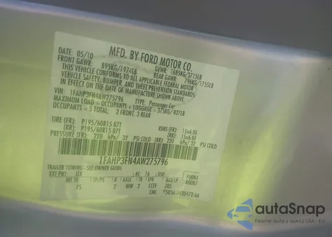 2010 Ford Focus Se from USA, damaged, VIN 1FAHP3FN4AW275796